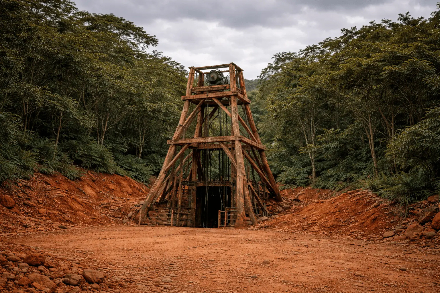 Mine shaft entrance at the Bushiangala Kakamega County gold operation, Western Kenya